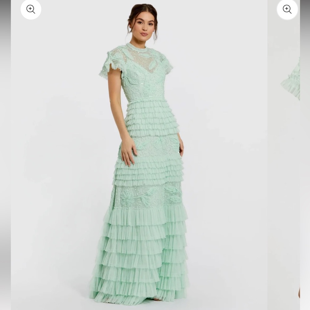 Mac Duggal Mint Green Layered Maxi Dress